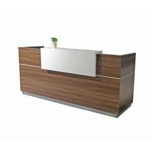 Straight Reception Counter, Artificial Marble Countertop, White Modern Walnut