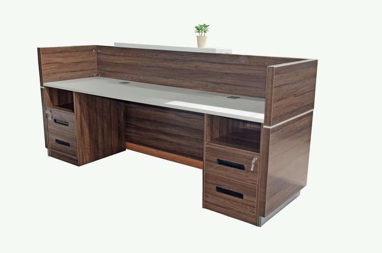 Reception Counter, Artificial Marble Countertop, White Modern Walnut