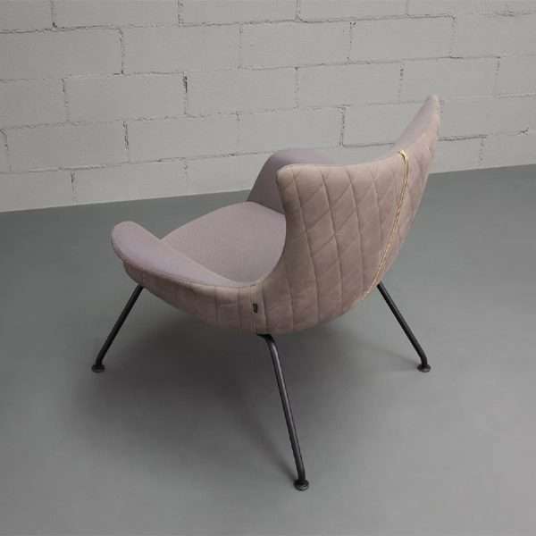 Curved Wood Bent Panel Back Fabric Upholstery Quilted Diamond Plaid Office Lounge Chair - Image 4
