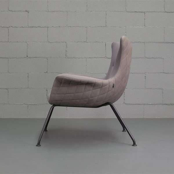 Curved Wood Bent Panel Back Fabric Upholstery Quilted Diamond Plaid Office Lounge Chair - Image 6