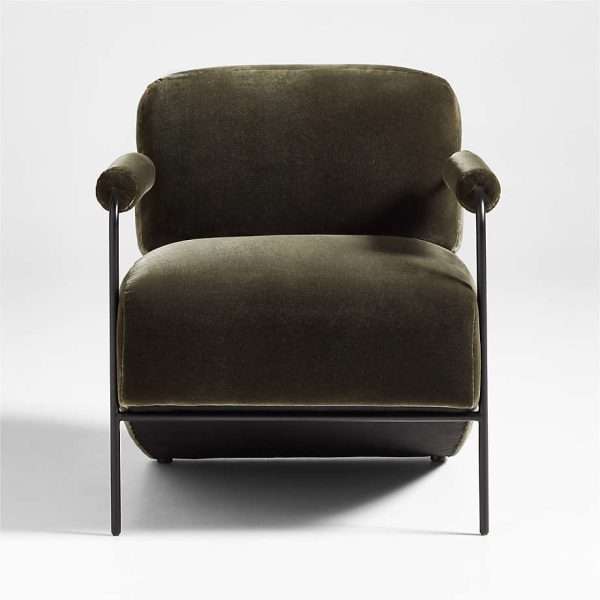 Modern Minimalist Commercial Spaces Faroe Islands Deep Green Velvet Metal Accent Chair - Image 2