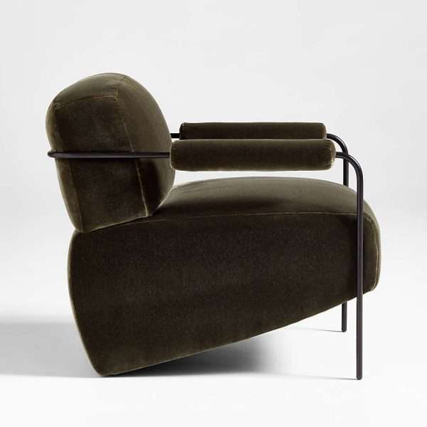 Modern Minimalist Commercial Spaces Faroe Islands Deep Green Velvet Metal Accent Chair - Image 4