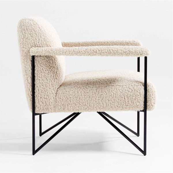 Modern Minimalist Commercial Spaces Off-white Faux Shearling Upholstery Metal Accent Chair with Hairpin Legs - Image 3