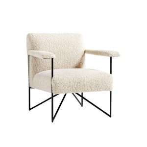 Modern Minimalist Commercial Spaces Off-white Faux Shearling Upholstery Metal Accent Chair with Hairpin Legs