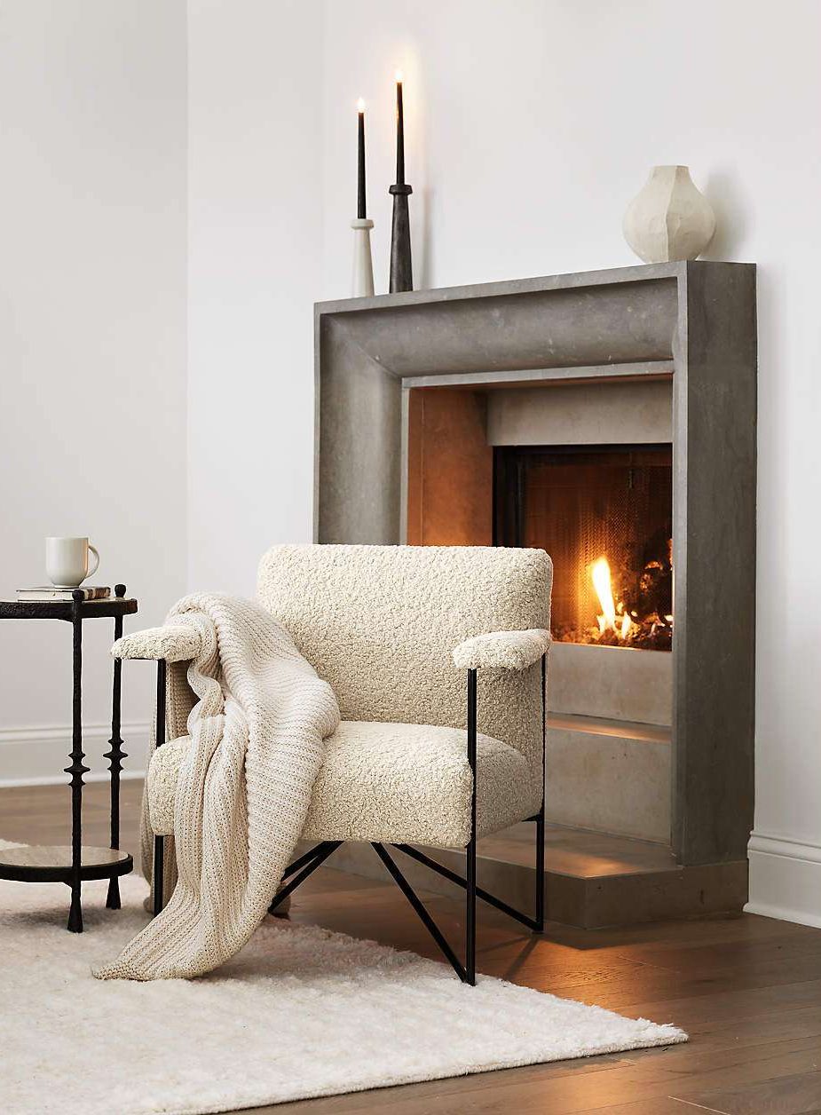 Modern Minimalist Commercial Spaces Off-white Faux Shearling Upholstery Metal Accent Chair with Hairpin Legs