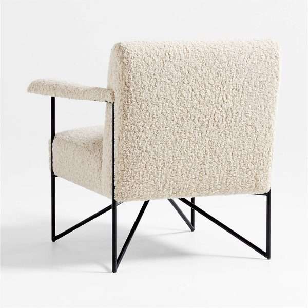 Modern Minimalist Commercial Spaces Off-white Faux Shearling Upholstery Metal Accent Chair with Hairpin Legs - Image 2