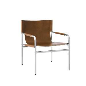 Stainless Steel Polished and Top Grain Waxed American Leather Leather Sling Armchair