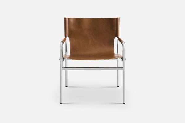 Stainless Steel Polished and Top Grain Waxed American Leather Leather Sling Armchair - Image 3