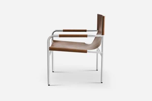 Stainless Steel Polished and Top Grain Waxed American Leather Leather Sling Armchair - Image 4