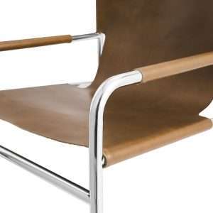 Stainless Steel Polished and Top Grain Waxed American Leather Leather Sling Armchair