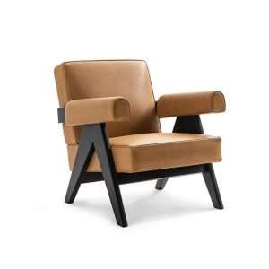 Black Base Hotel Bedroom Brown Leather Single Lounge Chaise