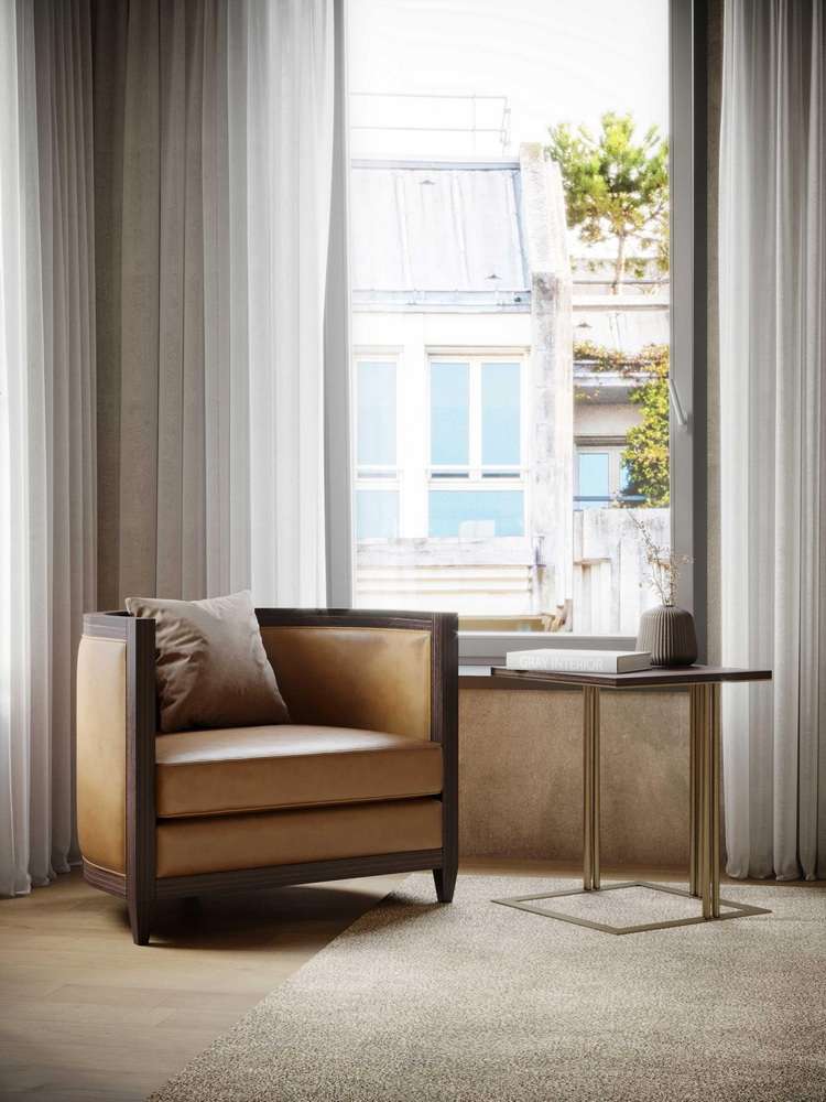 Mid-Century Modern Hotel Armchair Made with Oak and Suede